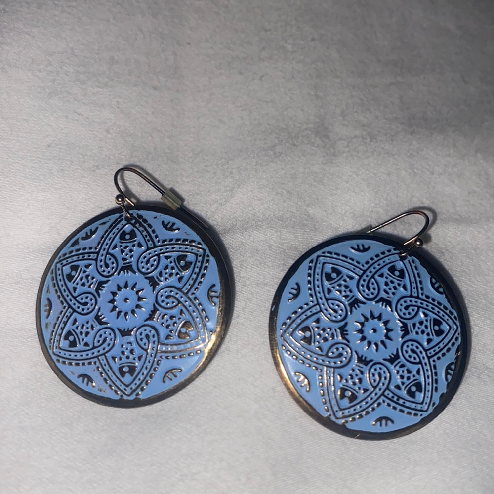 Light blue hook earrings.
